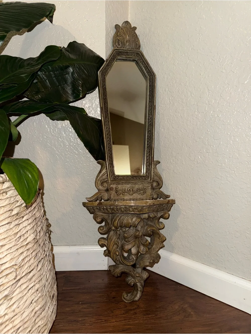Vintage Gilded Wall Sconce, Baroque Shelf, Ornate Carved Mirror, Rare Find